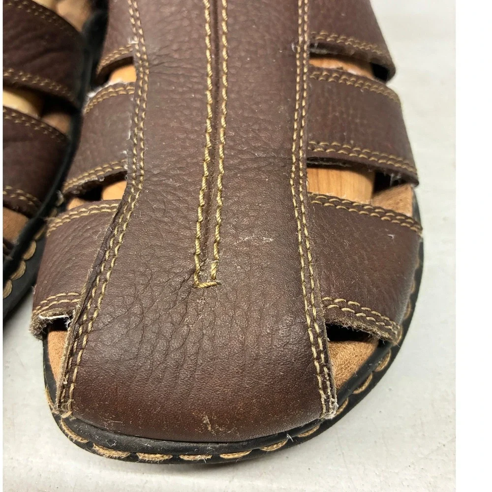 Dr. Scholls Gaston Fisherman Sandals Men's 9M Brown Leather Memory Foam Comfort